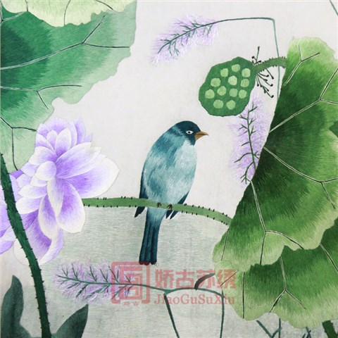 娇古苏绣软裱画|纯手工刺绣荷花蜻蜓【清秋诗韵】居家客厅餐厅挂画