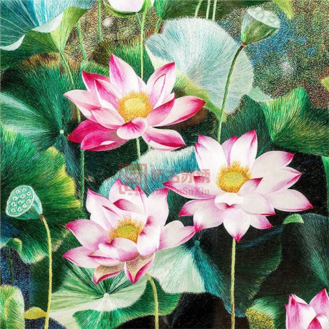 正方形大幅刺绣画|别墅住宅苏绣画|会所酒店画