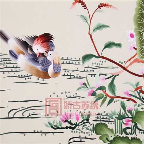 娇古苏绣装饰画|『莲渚文禽图』手工刺绣荷花鸳鸯单面绣送友人新婚礼物装饰画