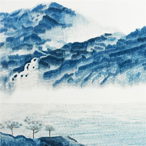 娇古苏绣山水刺绣成品客厅卧室玄关装饰挂画抽象艺术刺绣画苏绣挂画