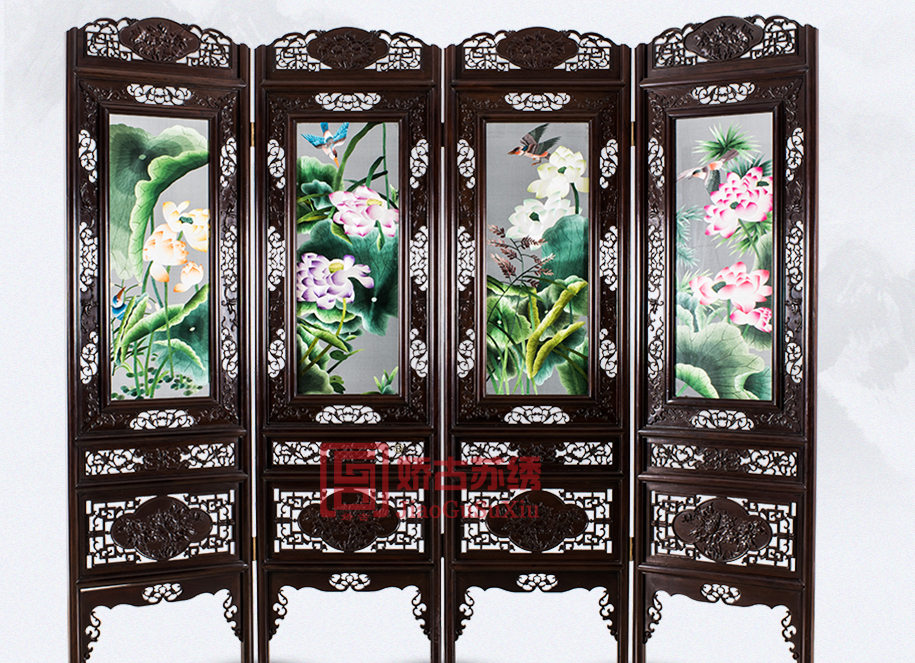 荷花四条屏风 荷花四条屏风