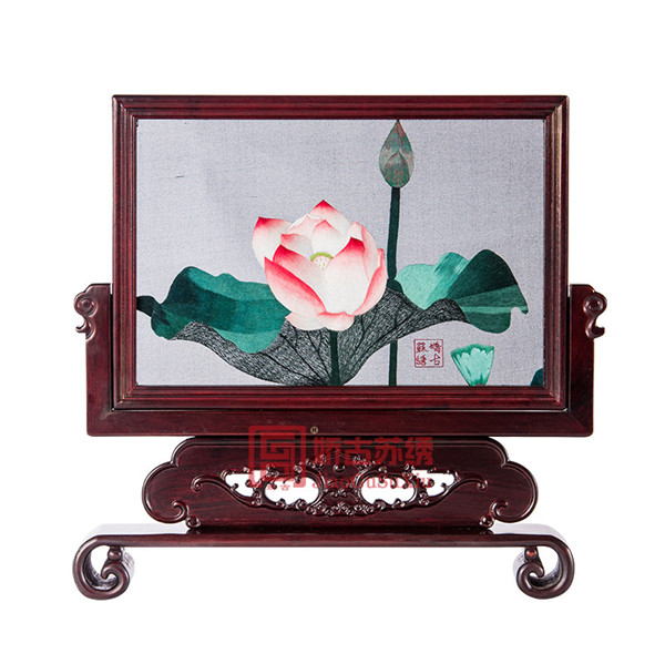 红木两面绣摆件|中国特色礼品送老外|中式仿古创意台屏