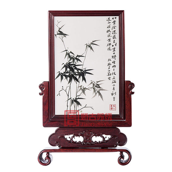 江苏出国礼品|居家装饰摆件|传统刺绣红木工艺双面绣摆件