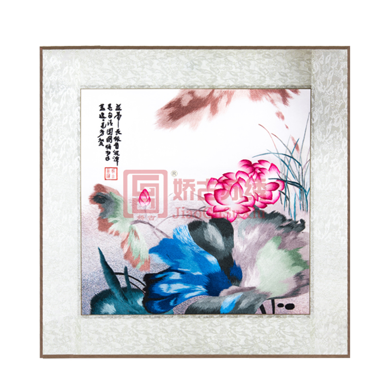 并蒂荷花手绣画｜中国传统绣品｜苏州刺绣礼品