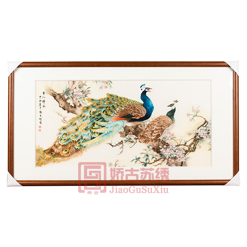 苏绣装饰画|单面手工刺绣孔雀客厅玄关装饰画|新房装修装饰