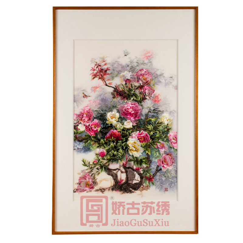 精品苏绣装饰画|手工刺绣牡丹花客厅玄关餐厅苏绣画成品