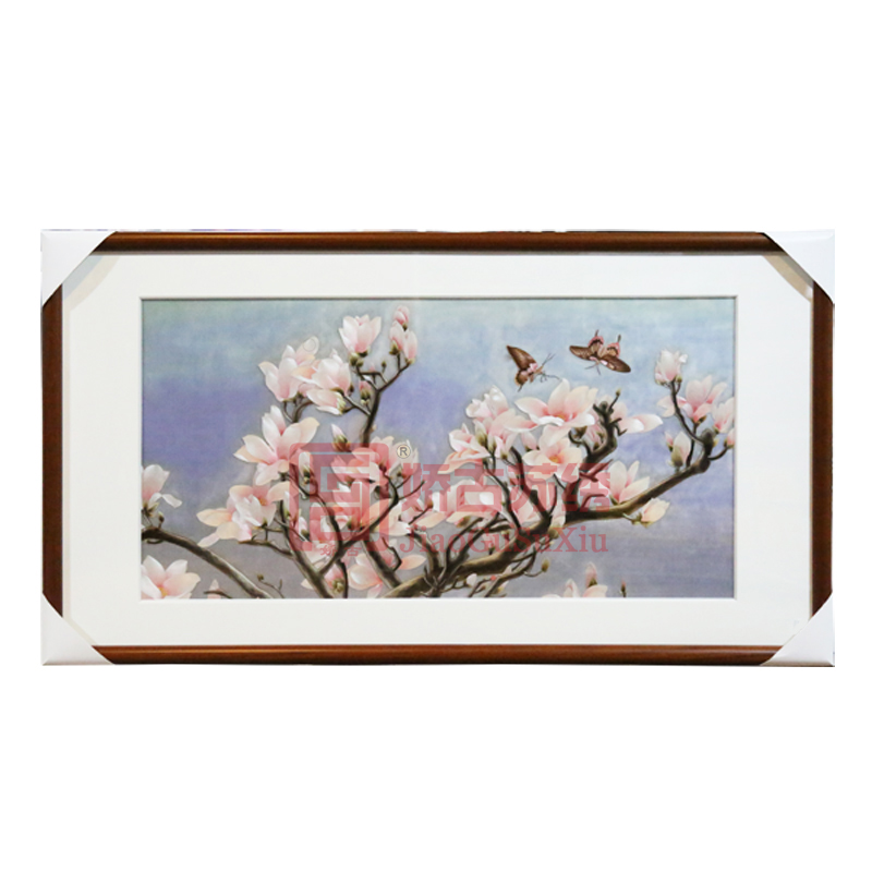 苏绣装饰画|玉兰花蝴蝶手工刺绣花鸟成品单面绣挂画|客厅餐厅玄关装饰画