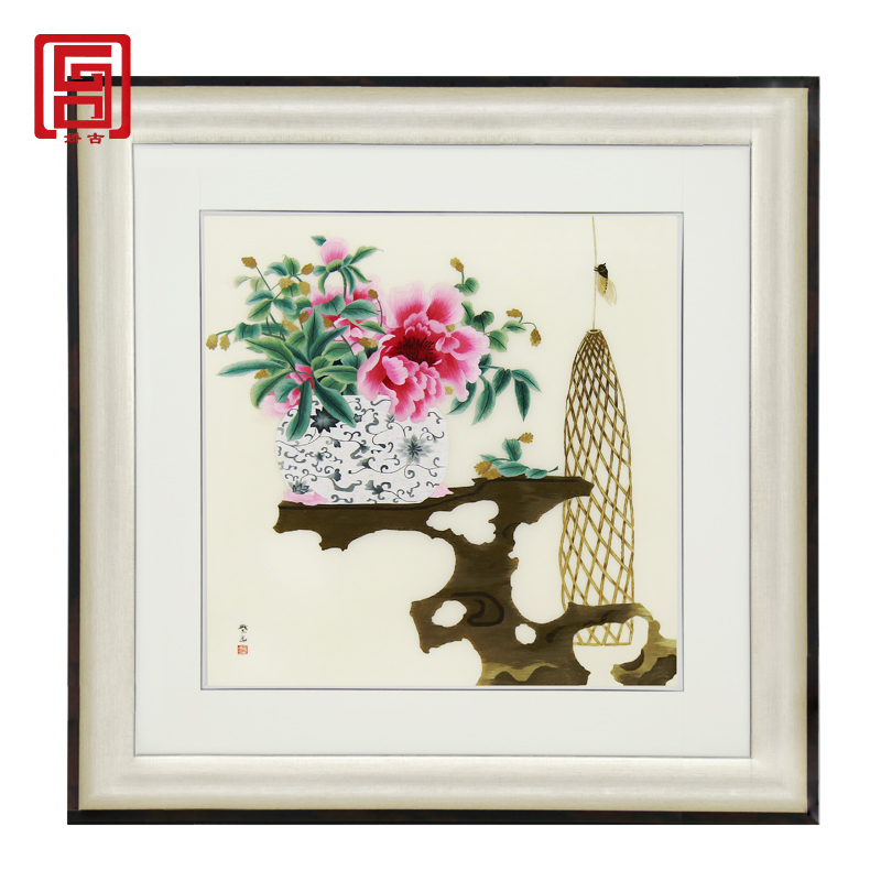 娇古「平安富贵」单面刺绣画苏州手工刺绣装饰画客厅茶室书房挂画