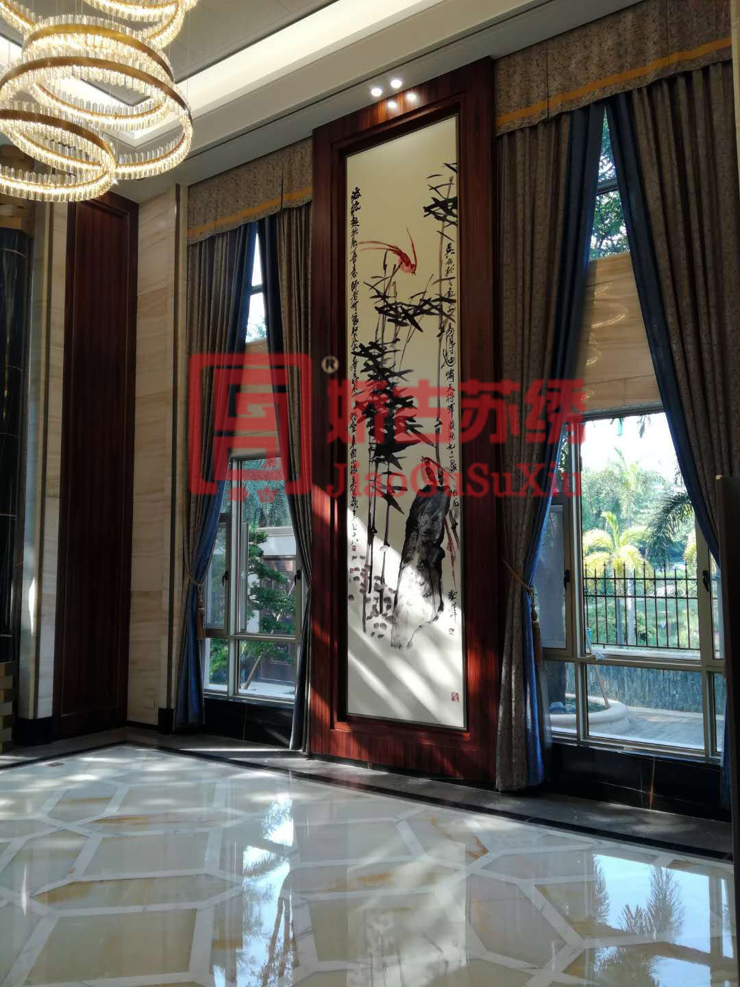 别墅手工刺绣背景墙