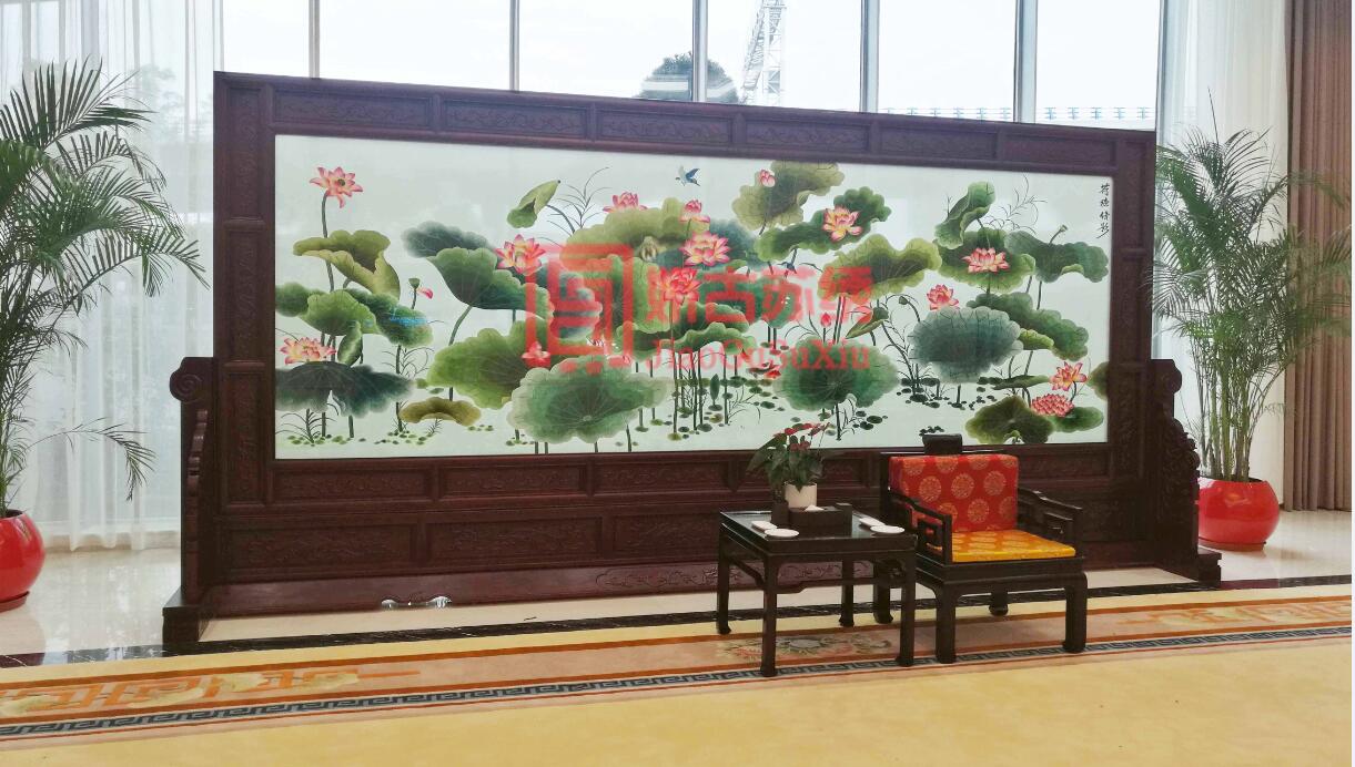 苏绣大型落地屏风定制案例--某机场贵宾室定制